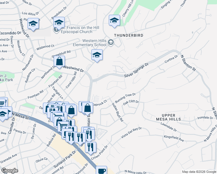 map of restaurants, bars, coffee shops, grocery stores, and more near 5806 Diamond Point Circle in El Paso
