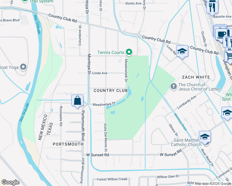 map of restaurants, bars, coffee shops, grocery stores, and more near 4911 Meadowlark Drive in El Paso