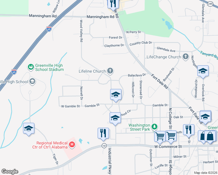 map of restaurants, bars, coffee shops, grocery stores, and more near Independent Street in Greenville