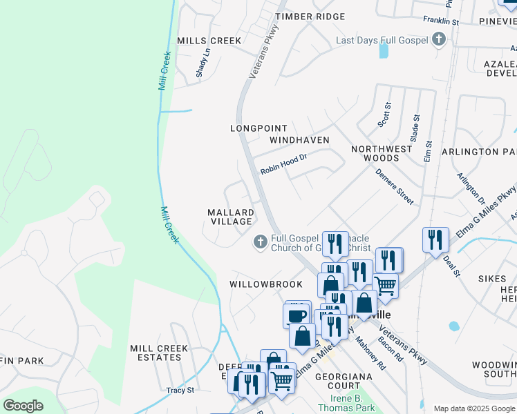 map of restaurants, bars, coffee shops, grocery stores, and more near 900 Mandarin Drive in Hinesville