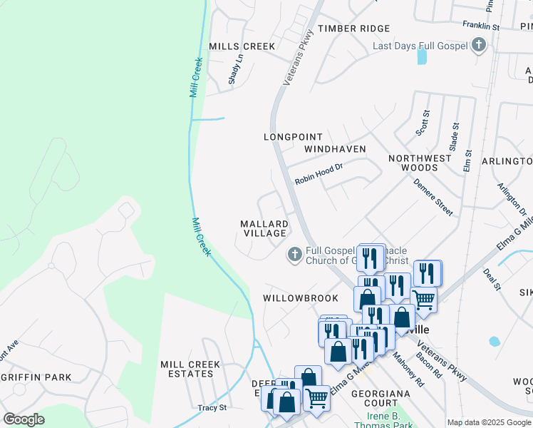 map of restaurants, bars, coffee shops, grocery stores, and more near 913 Ringneck Way in Hinesville