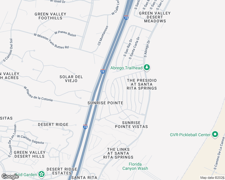 map of restaurants, bars, coffee shops, grocery stores, and more near 2273 South Via Amerigo in Green Valley