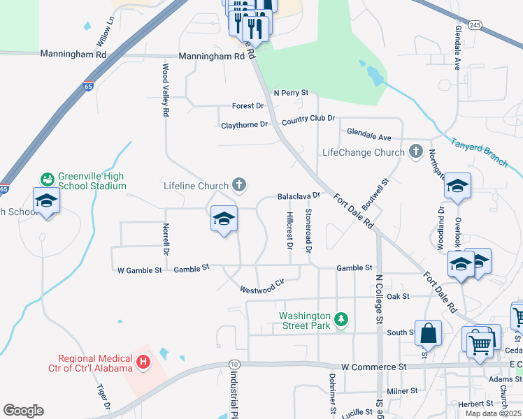 map of restaurants, bars, coffee shops, grocery stores, and more near 420 Balaclava Drive in Greenville