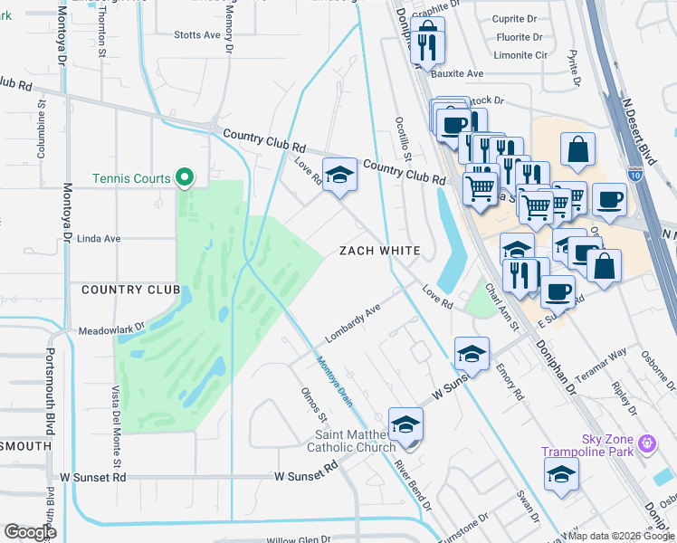 map of restaurants, bars, coffee shops, grocery stores, and more near 300 Rosemont Drive in El Paso