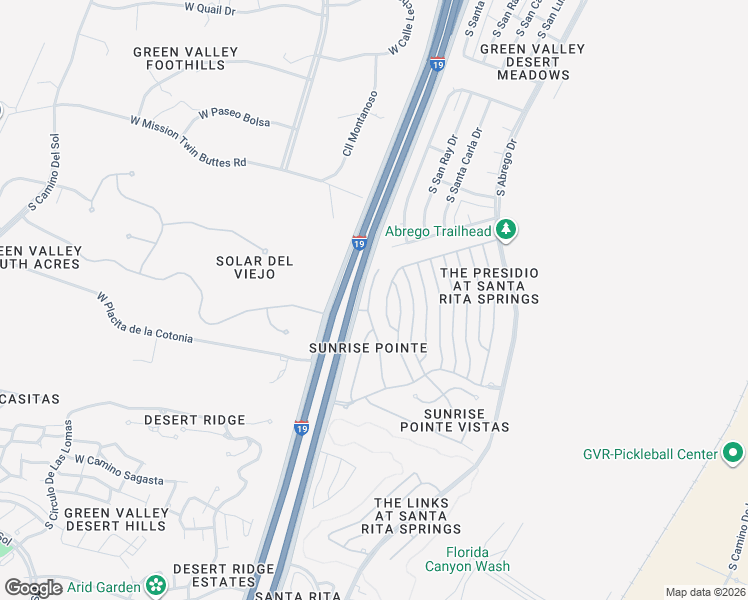 map of restaurants, bars, coffee shops, grocery stores, and more near 2273 South Via Amerigo in Green Valley