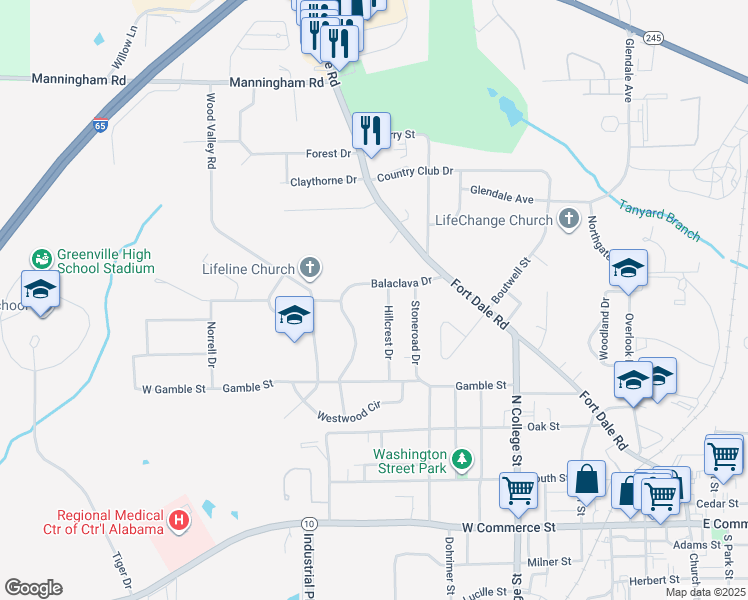 map of restaurants, bars, coffee shops, grocery stores, and more near 420 Balaclava Drive in Greenville