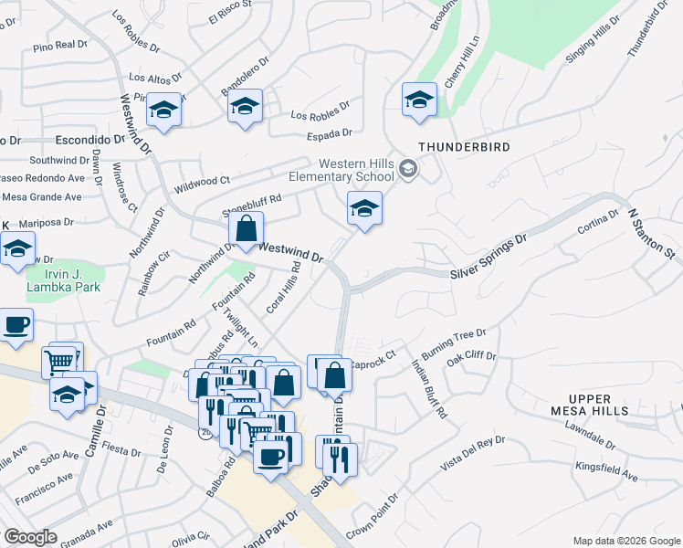 map of restaurants, bars, coffee shops, grocery stores, and more near 400 Shadow Mountain Drive in El Paso
