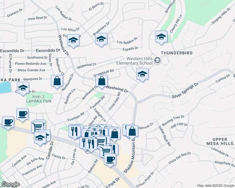 map of restaurants, bars, coffee shops, grocery stores, and more near 333 Coral Hills Road in El Paso