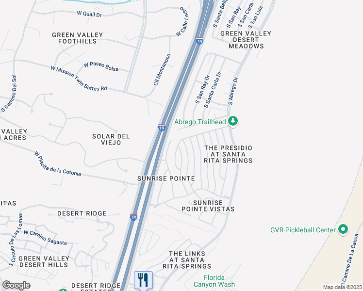 map of restaurants, bars, coffee shops, grocery stores, and more near 12 East Santa Rebecca Drive in Green Valley