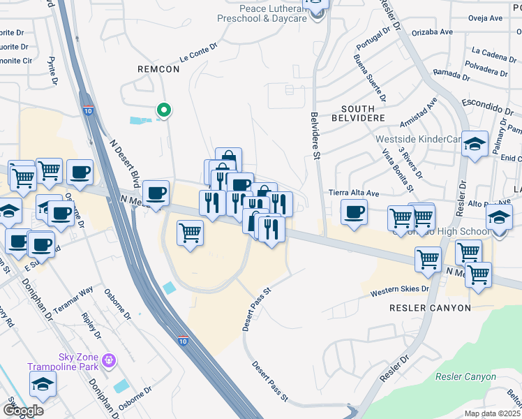map of restaurants, bars, coffee shops, grocery stores, and more near in El Paso