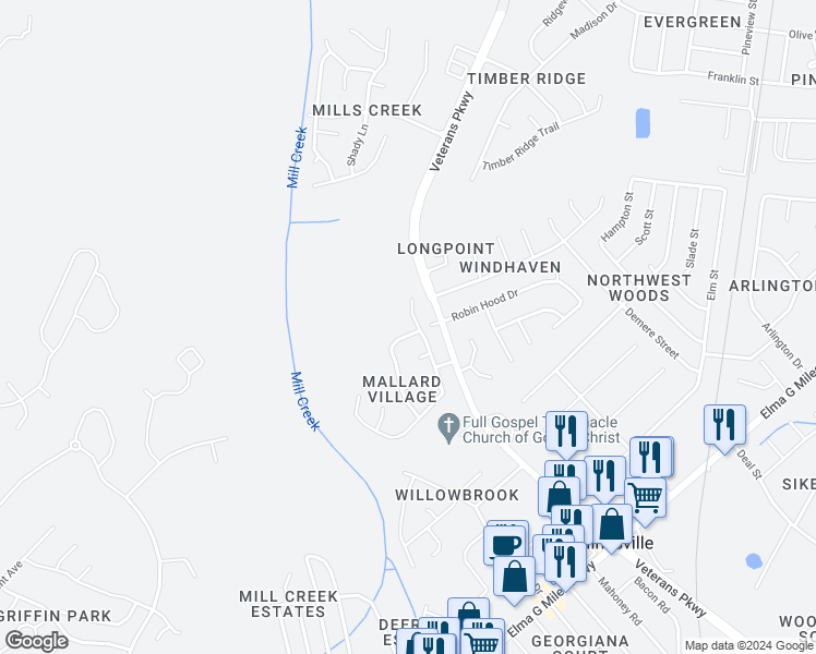 map of restaurants, bars, coffee shops, grocery stores, and more near 900 Ringneck Way in Hinesville