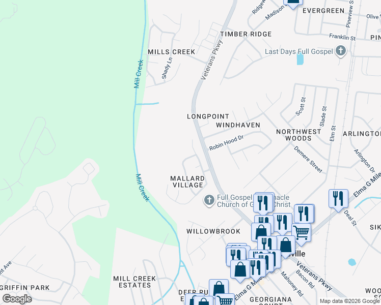 map of restaurants, bars, coffee shops, grocery stores, and more near 815 Mandarin Drive in Hinesville
