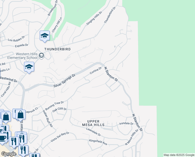 map of restaurants, bars, coffee shops, grocery stores, and more near 5616 Burning Tree Drive in El Paso
