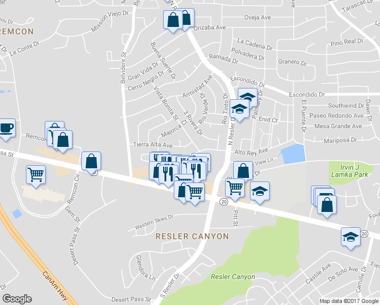 map of restaurants, bars, coffee shops, grocery stores, and more near 7108 Alto Rey Avenue in El Paso