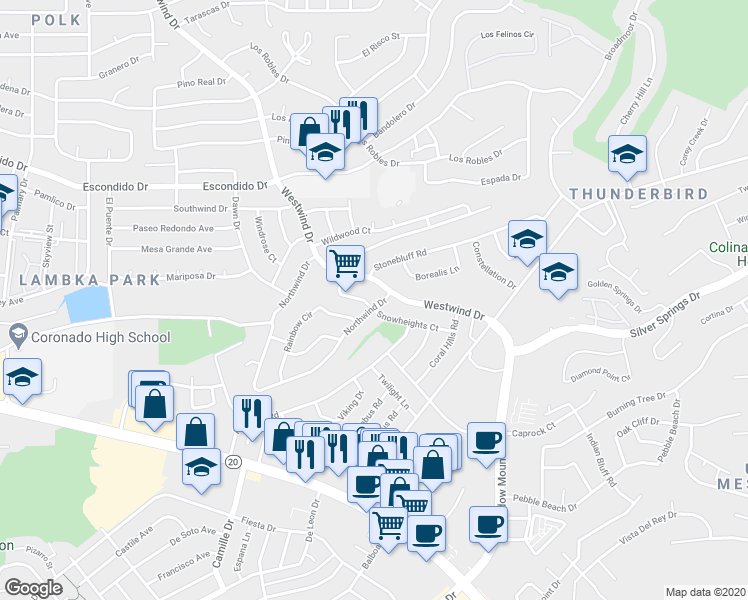 map of restaurants, bars, coffee shops, grocery stores, and more near 6301 Snowheights Ct in El Paso