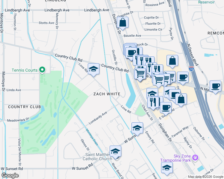 map of restaurants, bars, coffee shops, grocery stores, and more near 4946 Vista Grande Circle in El Paso