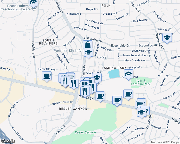 map of restaurants, bars, coffee shops, grocery stores, and more near 200 Moon River Street in El Paso