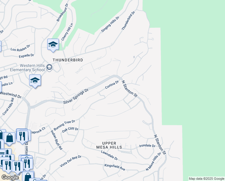 map of restaurants, bars, coffee shops, grocery stores, and more near 5616 Burning Tree Drive in El Paso
