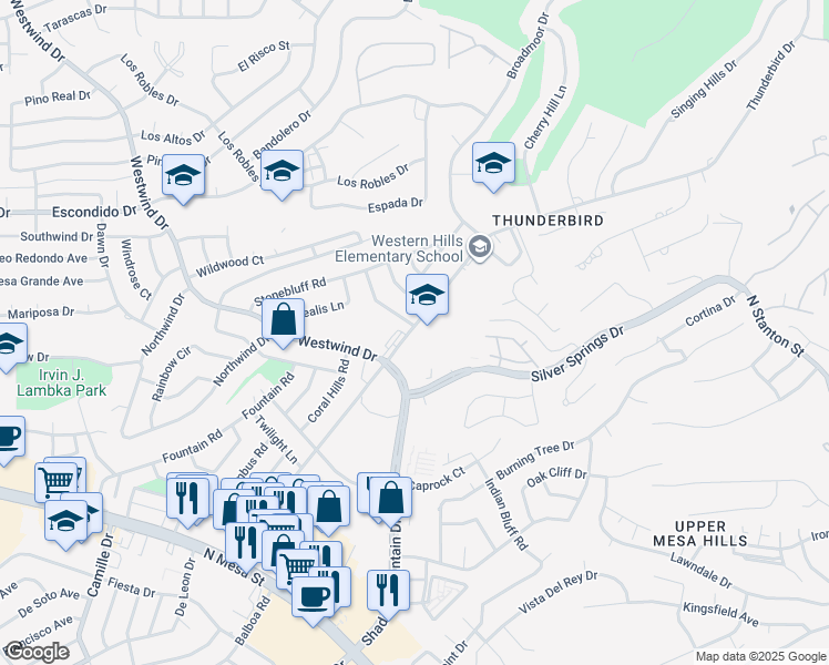 map of restaurants, bars, coffee shops, grocery stores, and more near 505 Constellation Drive in El Paso