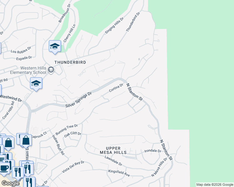 map of restaurants, bars, coffee shops, grocery stores, and more near 5616 Burning Tree Drive in El Paso