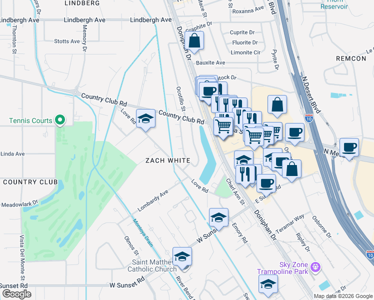 map of restaurants, bars, coffee shops, grocery stores, and more near 4946 Vista Grande Circle in El Paso