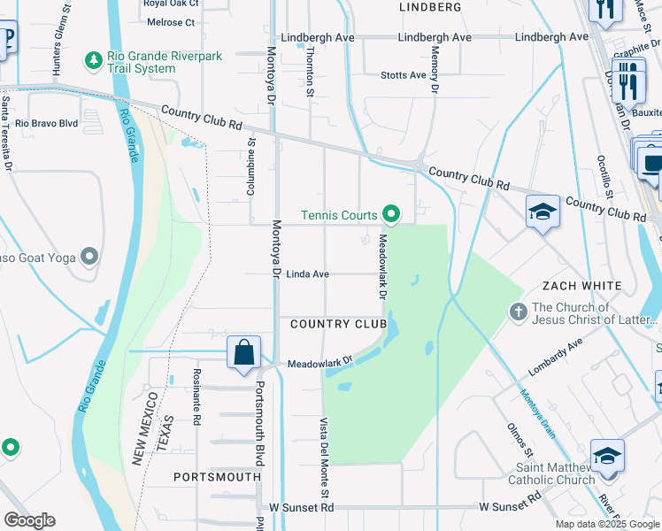 map of restaurants, bars, coffee shops, grocery stores, and more near 525 Linda Avenue in El Paso