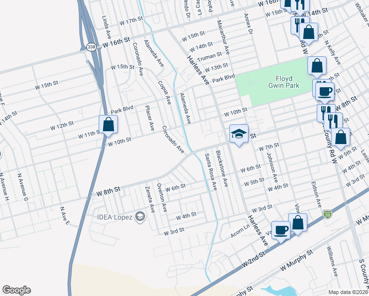 map of restaurants, bars, coffee shops, grocery stores, and more near 813 Coronado Avenue in Odessa