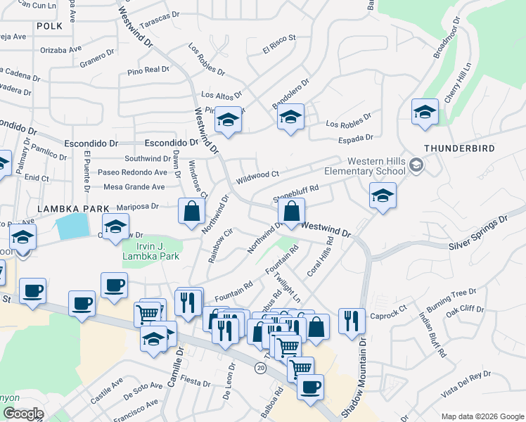 map of restaurants, bars, coffee shops, grocery stores, and more near 6301 Snowheights Court in El Paso