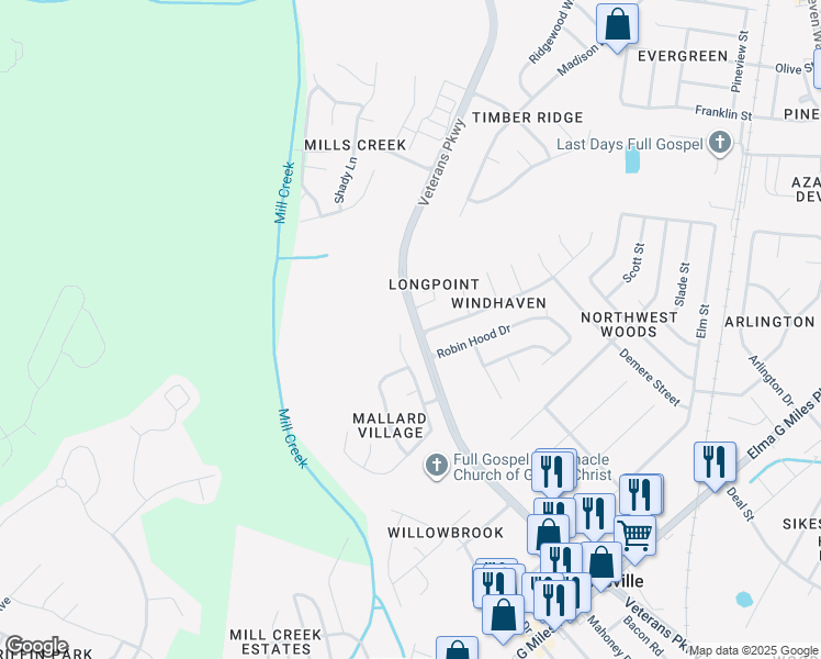 map of restaurants, bars, coffee shops, grocery stores, and more near 820 Mandarin Drive in Hinesville