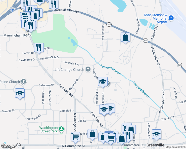 map of restaurants, bars, coffee shops, grocery stores, and more near 100-120 Northgate Rd in Greenville