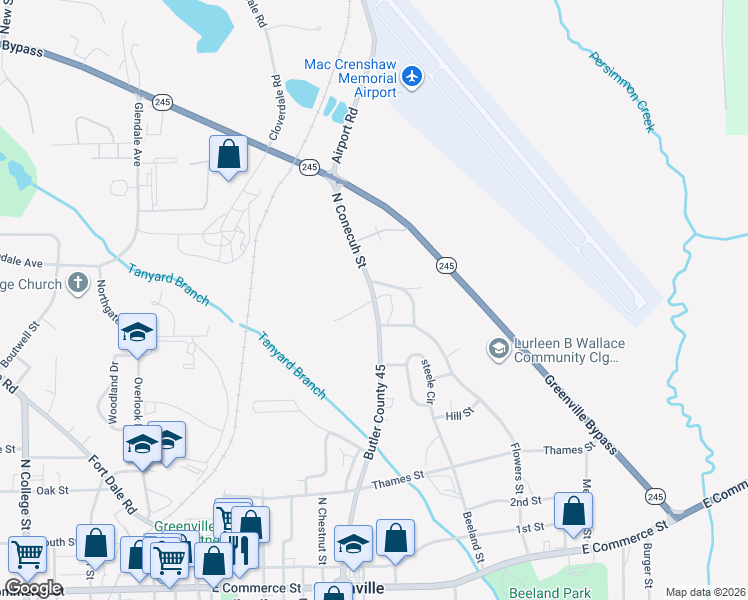map of restaurants, bars, coffee shops, grocery stores, and more near 493 North Conecuh Street in Greenville