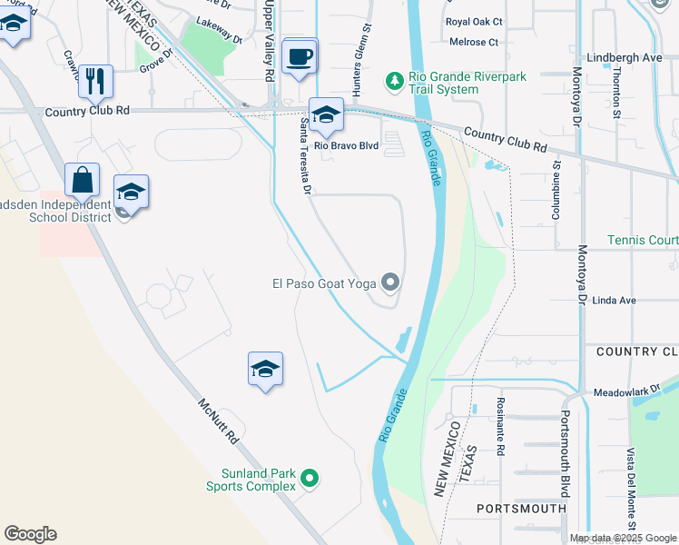 map of restaurants, bars, coffee shops, grocery stores, and more near Santa Teresita Drive in Santa Teresa