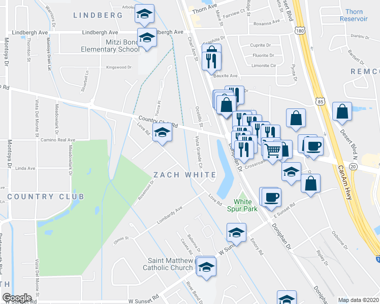 map of restaurants, bars, coffee shops, grocery stores, and more near 4962 Vista Grande Circle in El Paso