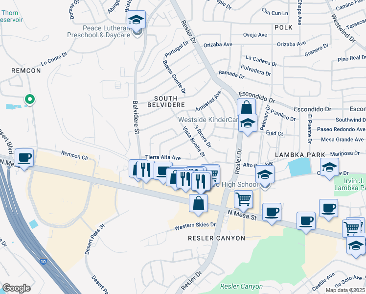 map of restaurants, bars, coffee shops, grocery stores, and more near 7141 Majorca Court in El Paso