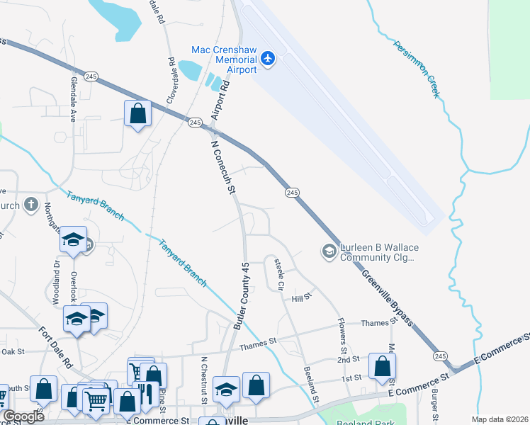 map of restaurants, bars, coffee shops, grocery stores, and more near 711 Flowers Street in Greenville