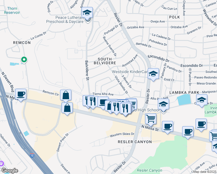 map of restaurants, bars, coffee shops, grocery stores, and more near 7206 Majorca Court in El Paso