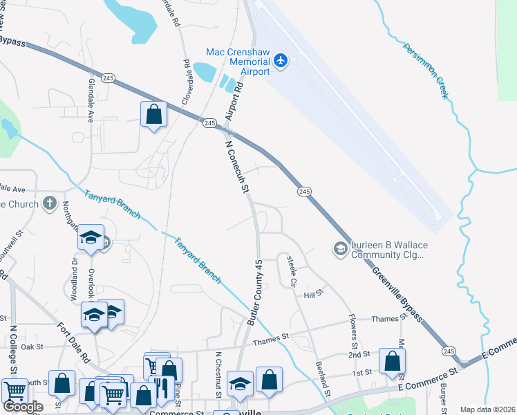 map of restaurants, bars, coffee shops, grocery stores, and more near 711 Flowers Street in Greenville