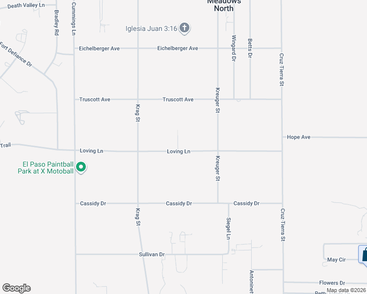 map of restaurants, bars, coffee shops, grocery stores, and more near 14610 Loving Lane in El Paso