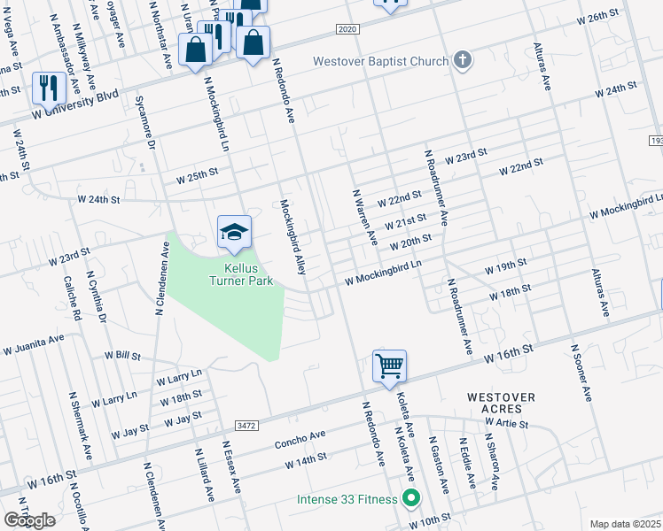 map of restaurants, bars, coffee shops, grocery stores, and more near 1998 North Redondo Avenue in Odessa