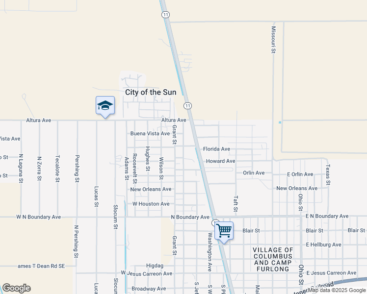 map of restaurants, bars, coffee shops, grocery stores, and more near Grant Street in Columbus