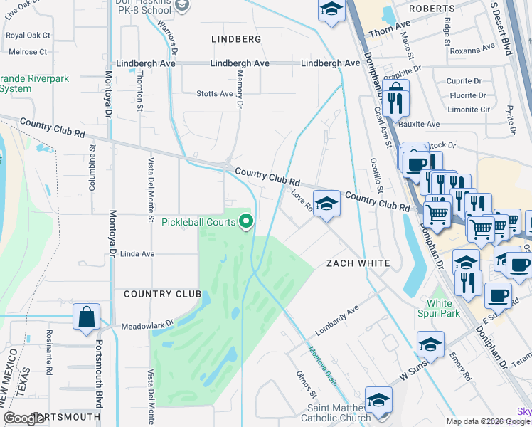 map of restaurants, bars, coffee shops, grocery stores, and more near 223 Silverwood Way in El Paso