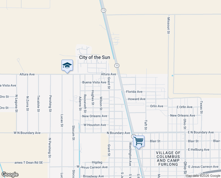 map of restaurants, bars, coffee shops, grocery stores, and more near Grant Street in Columbus