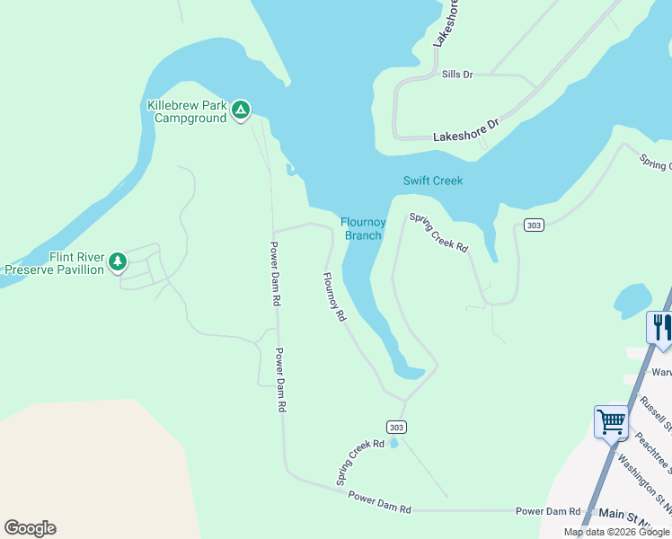 map of restaurants, bars, coffee shops, grocery stores, and more near 1052 Flournoy Road in Warwick