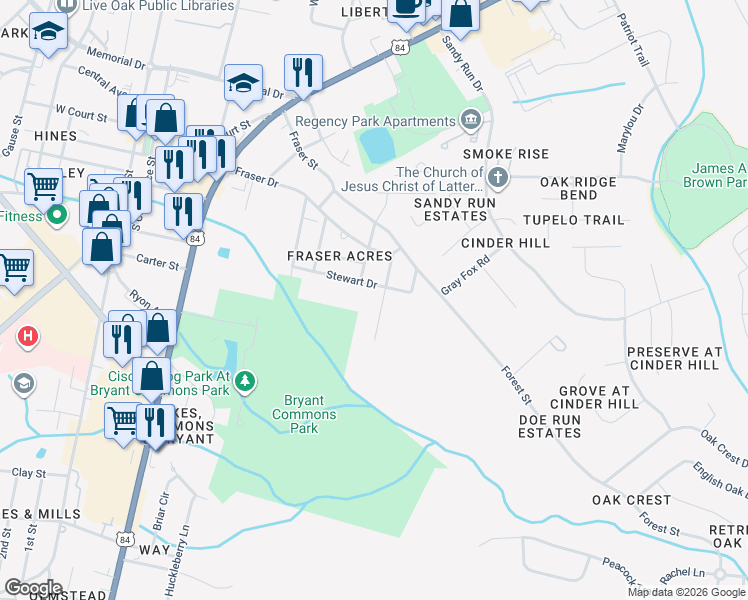 map of restaurants, bars, coffee shops, grocery stores, and more near 503 Myrtle Lane in Hinesville