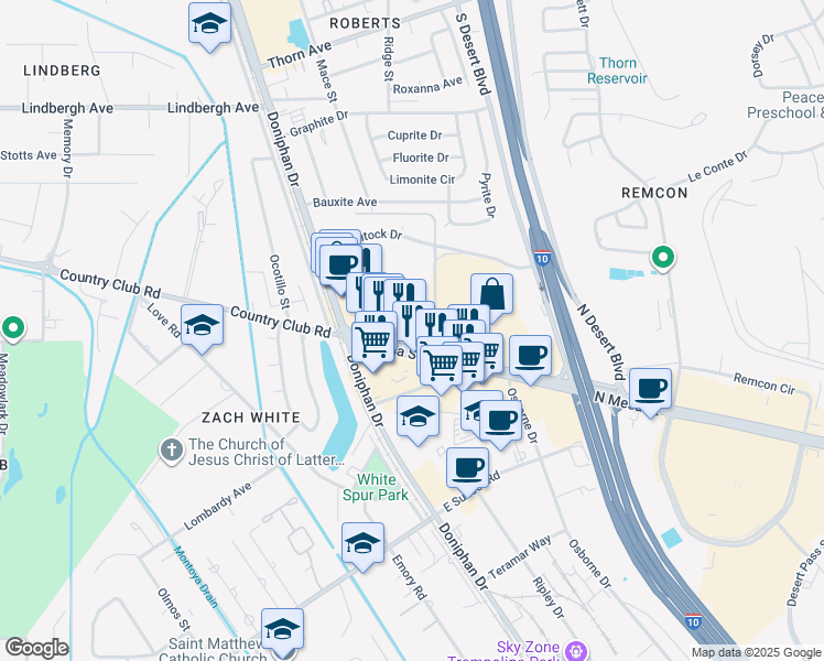 map of restaurants, bars, coffee shops, grocery stores, and more near 5016 Conley Road in El Paso