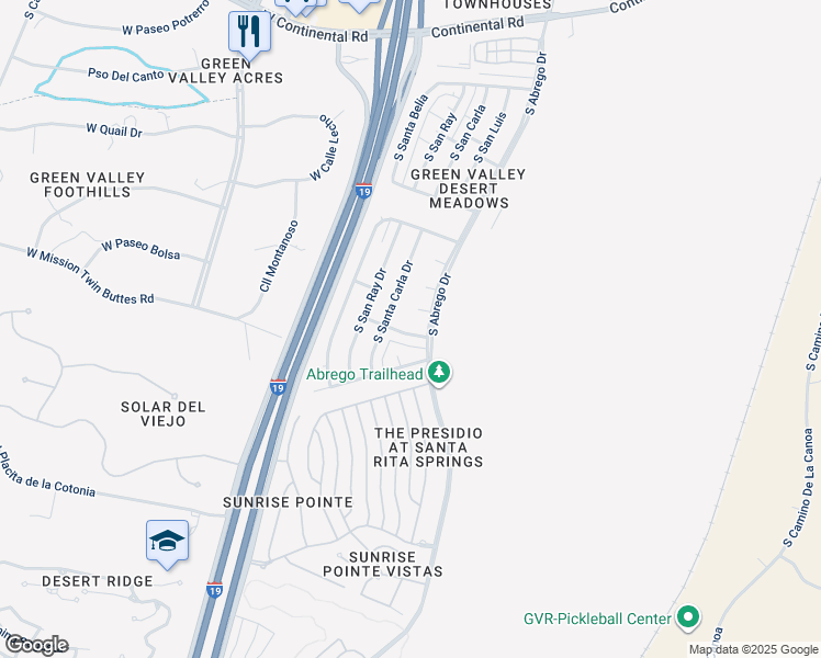 map of restaurants, bars, coffee shops, grocery stores, and more near 1976 South Abrego Drive in Green Valley
