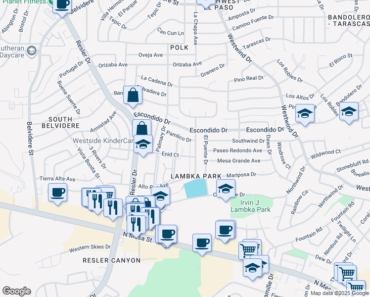 map of restaurants, bars, coffee shops, grocery stores, and more near 300 Skyview Street in El Paso