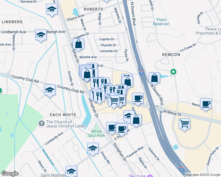 map of restaurants, bars, coffee shops, grocery stores, and more near 4916 Pansy Court in El Paso