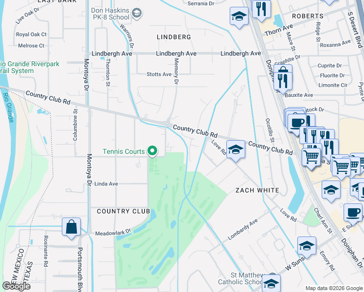 map of restaurants, bars, coffee shops, grocery stores, and more near 5028 1 Country Club Place in El Paso