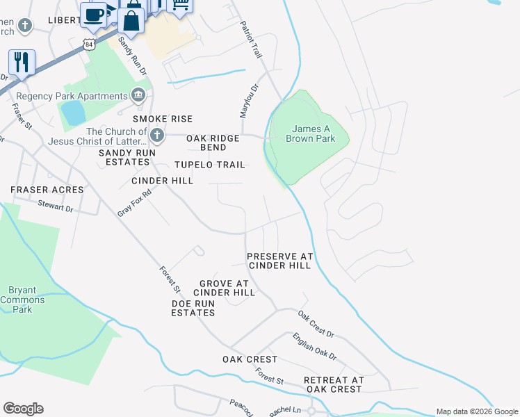 map of restaurants, bars, coffee shops, grocery stores, and more near 505 Whits End in Hinesville
